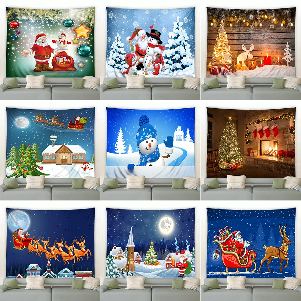 

Домашнее украшение, Рождественский Снеговик, Санта-Клаус, олень, камин, Зимняя ночь, настенный гобелен, Рождественская елка, X см