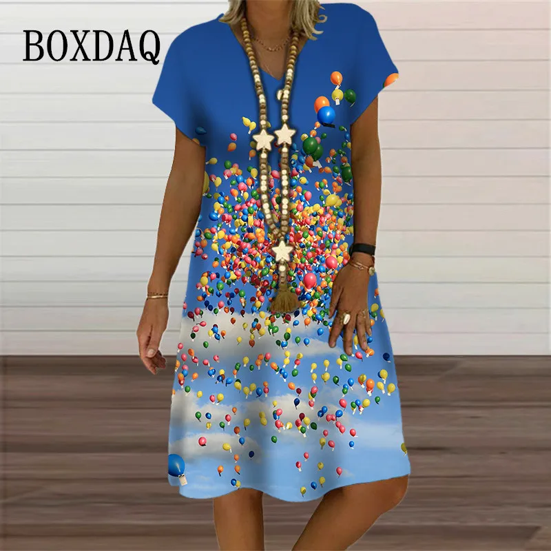 Rainbow Balloon Pattern Women Dress Elegant Sweet Casual V-Neck Short Sleeve A-Line Dress Summer Fashion Loose Oversized Dresses
Rainbow Balloon Pattern Women Dress Elegant Sweet Casual V-Neck Short Sleeve A-Line Dress Summer Fashion Loose Oversized Dresses