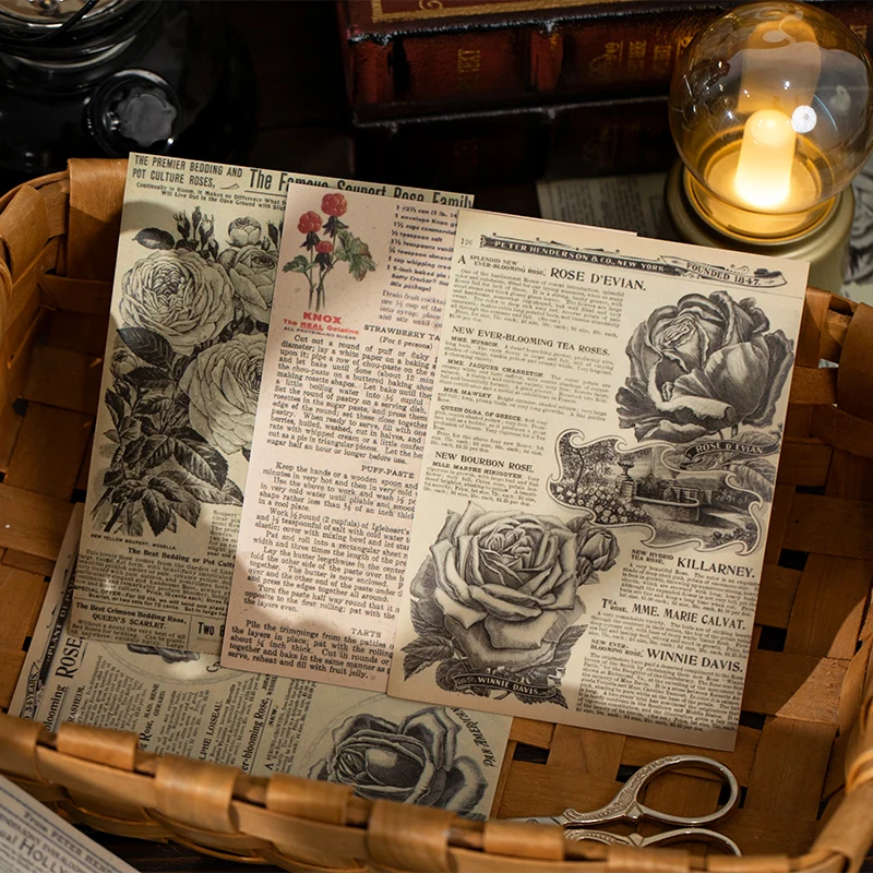 

50Pcs Chronicle Times paper Material decorative plant magazine old newspaper text backing Scrapbooking School Supplies Stickers