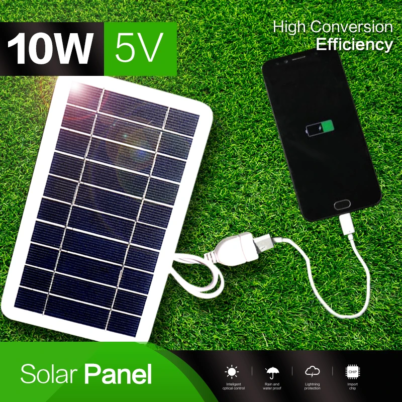 

10/5Pcs Solar Panel 10W 5V Output USB Outdoor Portable Solar System For Cell Mobile Phone Chargers Electric Fan