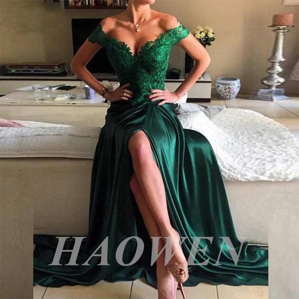 HAOWEN Sexy Off The Shoulder Evening Dress Side Slit Party Dress Custom Made Dark Green Prom Dress Floor Length
HAOWEN Sexy Off The Shoulder Evening Dress Side Slit Party Dress Custom Made Dark Green Prom Dress Floor Length