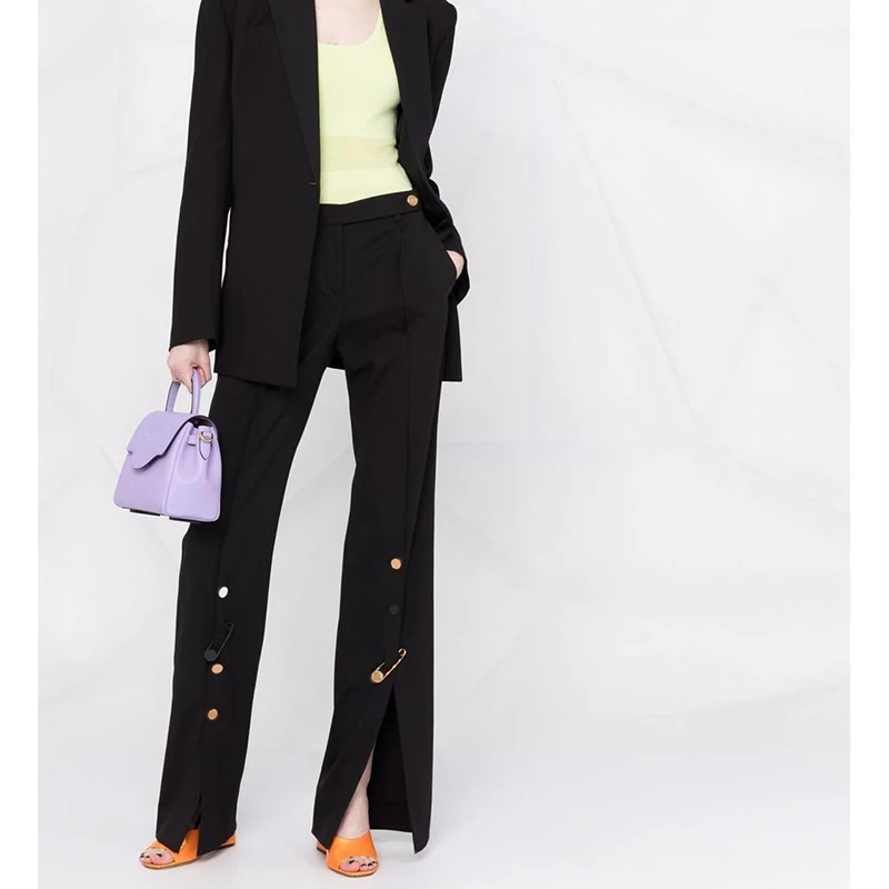 Fashion 2022 Summer Designer Trousers For Women Luxury High Waist Split Pin Slight Bell Bottom Pants Loose Casual Trousers New
Fashion 2022 Summer Designer Trousers For Women Luxury High Waist Split Pin Slight Bell Bottom Pants Loose Casual Trousers New