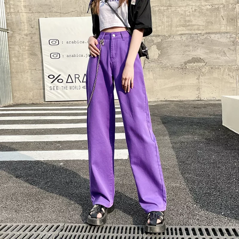 

Women's Jeans Baggy Vintage Straight High Waist Korean Fashion Streetwear Casual Pants Femme Wide Leg Purple Mom Denim Trous