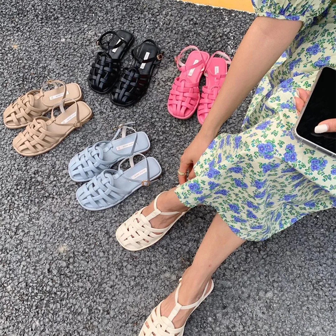 

Женские босоножки на плоской подошве, бежевые сандалии без каблука, с открытым носком, в стиле ретро, гладиаторы, для улицы, лето 2023