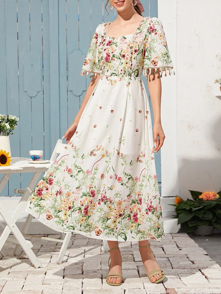 Female Casual Floral Maxi Summer Elegant Dresses for Women Fashion Square Collar Printed Long Dress 2022
Female Casual Floral Maxi Summer Elegant Dresses for Women Fashion Square Collar Printed Long Dress 2022