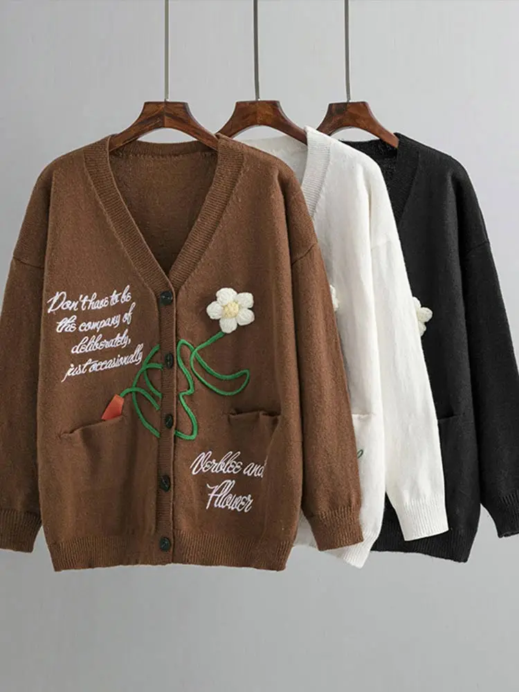 Women Floral Knitted Cardigans Female V Neck Long Sleeve Pockets Sweaters Autumn Fashion Loose High Quality Clothing
Women Floral Knitted Cardigans Female V Neck Long Sleeve Pockets Sweaters Autumn Fashion Loose High Quality Clothing