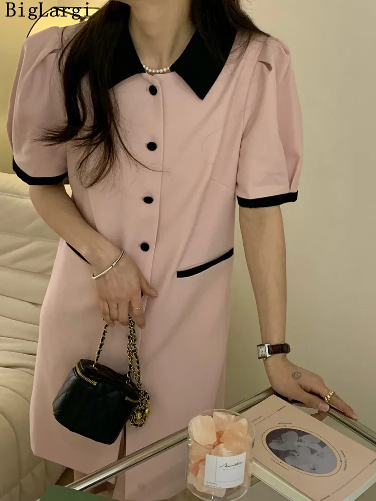 Summer Shirt Dress Women Lapel Edge Contrast Color Single Breasted Loose Dresses Korean Chic Temperament Puff Sleeve Clothes2022
Summer Shirt Dress Women Lapel Edge Contrast Color Single Breasted Loose Dresses Korean Chic Temperament Puff Sleeve Clothes2022