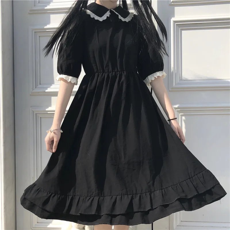 Japanese College Style Summer Dress Sweet Peter Pan Collar Kawaii Lace Ruffles Dress Short Sleeve Mori Girl Black Woman Dress
Japanese College Style Summer Dress Sweet Peter Pan Collar Kawaii Lace Ruffles Dress Short Sleeve Mori Girl Black Woman Dress