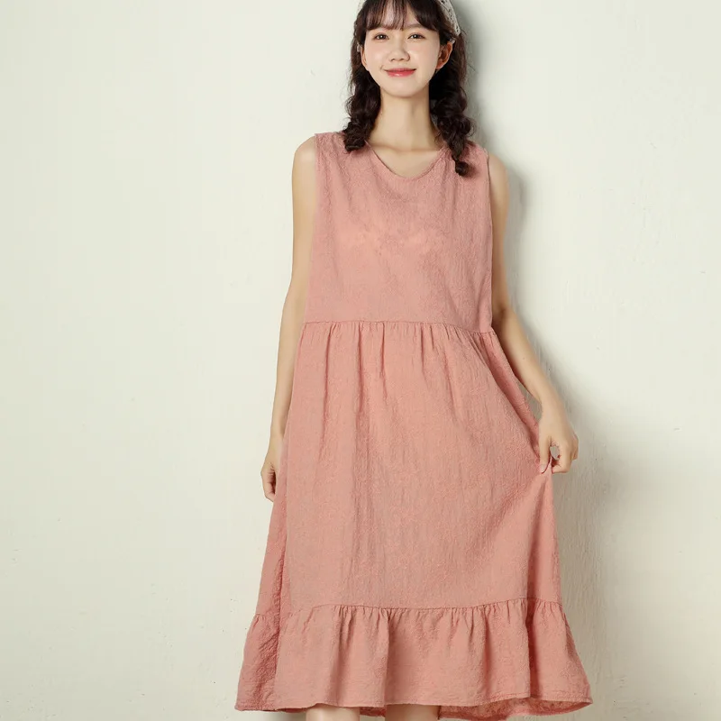 100% Cotton Linen Female Mori Girl Floral Embroidery Loose Waist Sleeveless Midi Dress Oversized Summer Casual Lolita Long Dress
100% Cotton Linen Female Mori Girl Floral Embroidery Loose Waist Sleeveless Midi Dress Oversized Summer Casual Lolita Long Dress