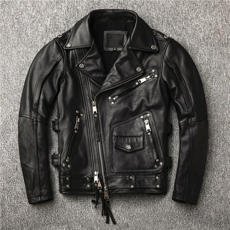 Punk 100% genuine men's retro motorcycle jacket fine fitting shreds high-quality fashion jackets big quality men's jackets
Punk 100% genuine men's retro motorcycle jacket fine fitting shreds high-quality fashion jackets big quality men's jackets