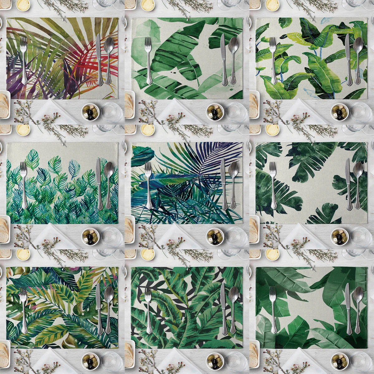 ZHENHE Tropical Rain Forest Green Plants Placemat Cotton Linen Fabric Table Mats Family Dinner Tableware Kitchen Table Mat
ZHENHE Tropical Rain Forest Green Plants Placemat Cotton Linen Fabric Table Mats Family Dinner Tableware Kitchen Table Mat