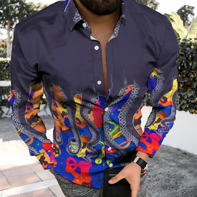 Fashion Men Shirts Turn-down Buttoned Collar Shirt Casual Octopus Print Long Sleeve Tops Mens Clothing Party Cardigan Streetwear
Fashion Men Shirts Turn-down Buttoned Collar Shirt Casual Octopus Print Long Sleeve Tops Mens Clothing Party Cardigan Streetwear