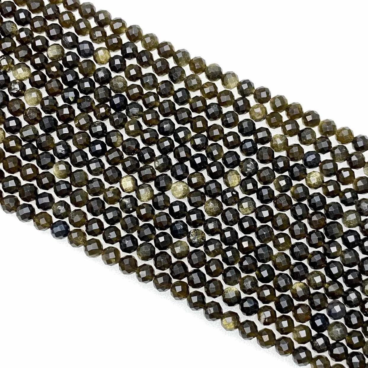 4MM Golden Obsidian Natural Gemstone Faceted Round Loose Stone Beads For Jewelry Making DIY Bracelet Necklace Accessories 15"