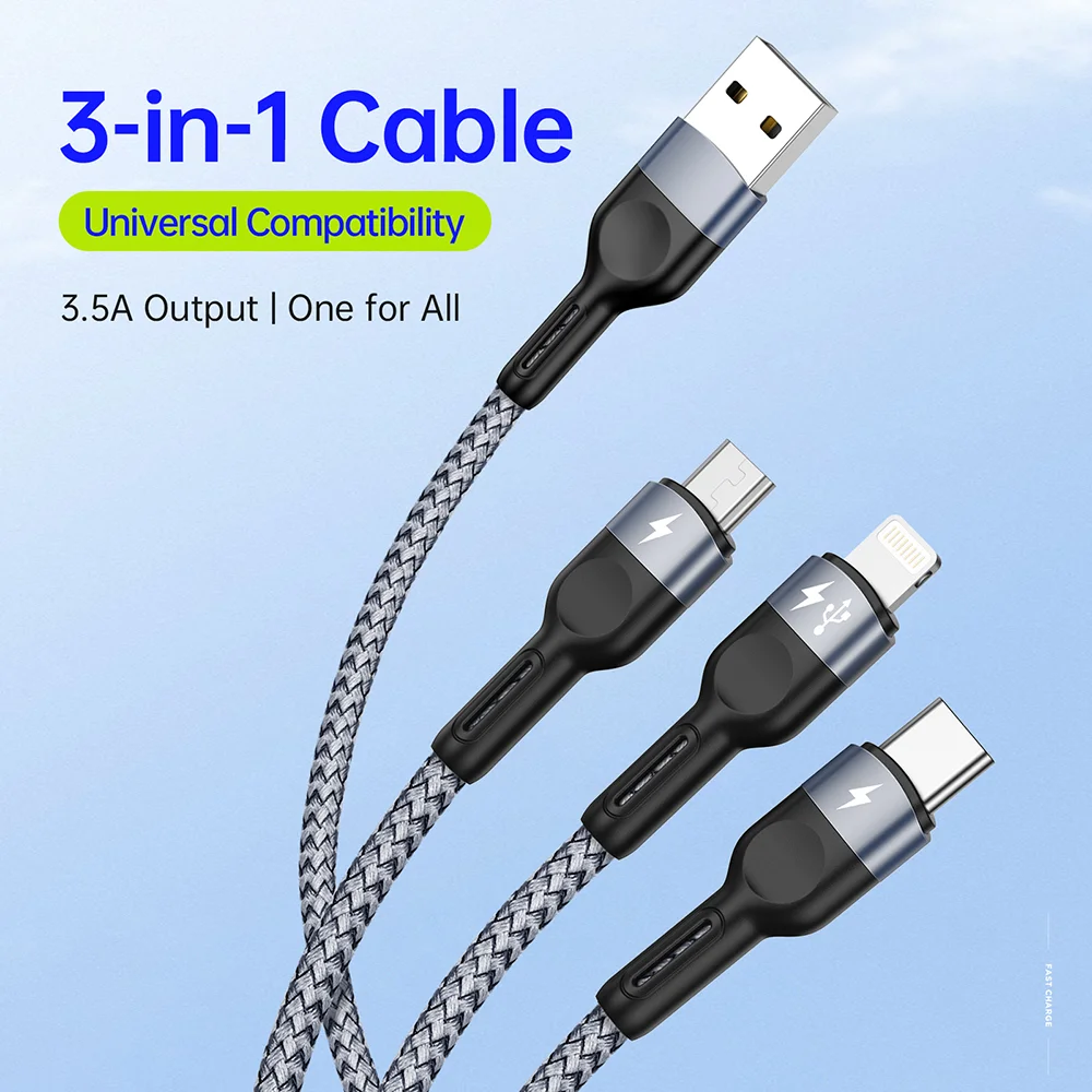 Duzona 3 in 1 Fast Charging Cable For iPhone Xiaomi Samsung Huawei Micro USB Type C Charger Cable Multi-USB Port Charging Cable
Duzona 3 in 1 Fast Charging Cable For iPhone Xiaomi Samsung Huawei Micro USB Type C Charger Cable Multi-USB Port Charging Cable