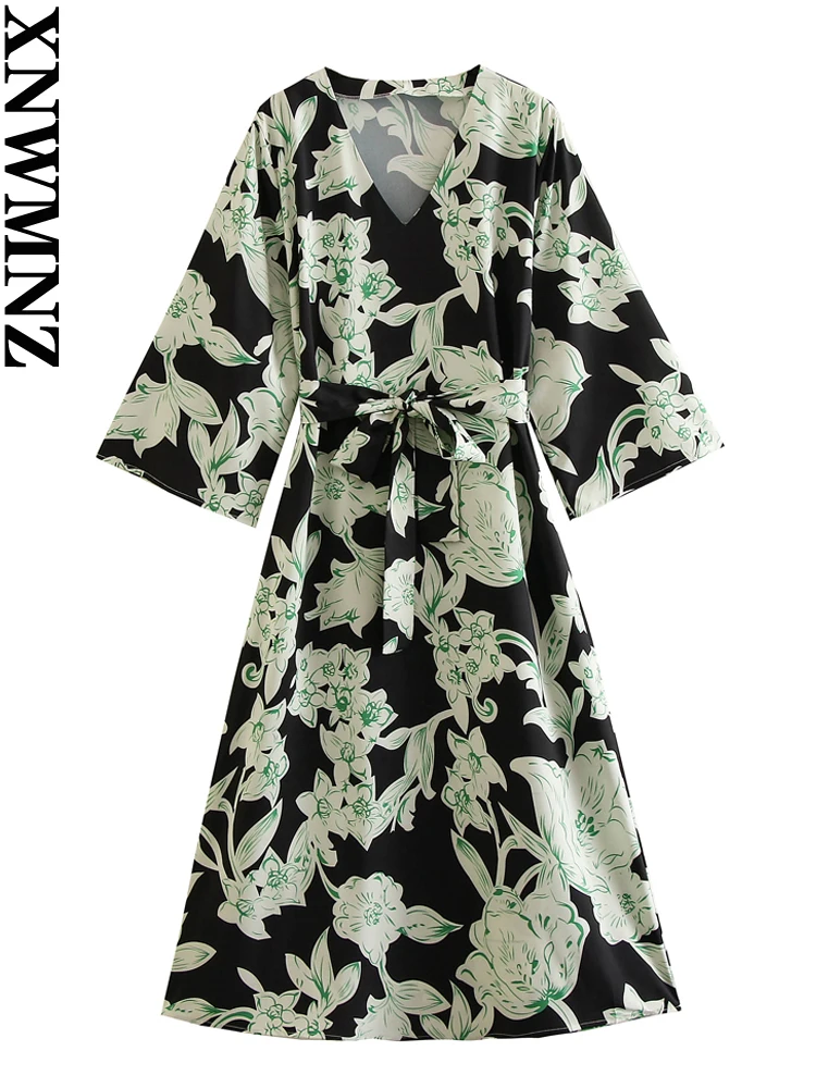 XNWMNZ 2023 Women's Fashion Elegant Belt Print Dress Woman Vintage V-Neck Casual Female Chic Midi Dresses 
XNWMNZ 2023 Women's Fashion Elegant Belt Print Dress Woman Vintage V-Neck Casual Female Chic Midi Dresses