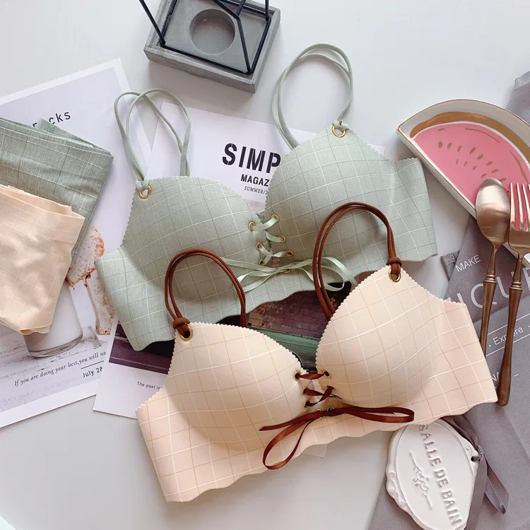 Sexy Pink Cup Bras For Women Push Up Lingerie Seamless Women's Bra Wire Free Plaids Bralette Plunge Intimates Female Underwear 
Sexy Pink Cup Bras For Women Push Up Lingerie Seamless Women's Bra Wire Free Plaids Bralette Plunge Intimates Female Underwear