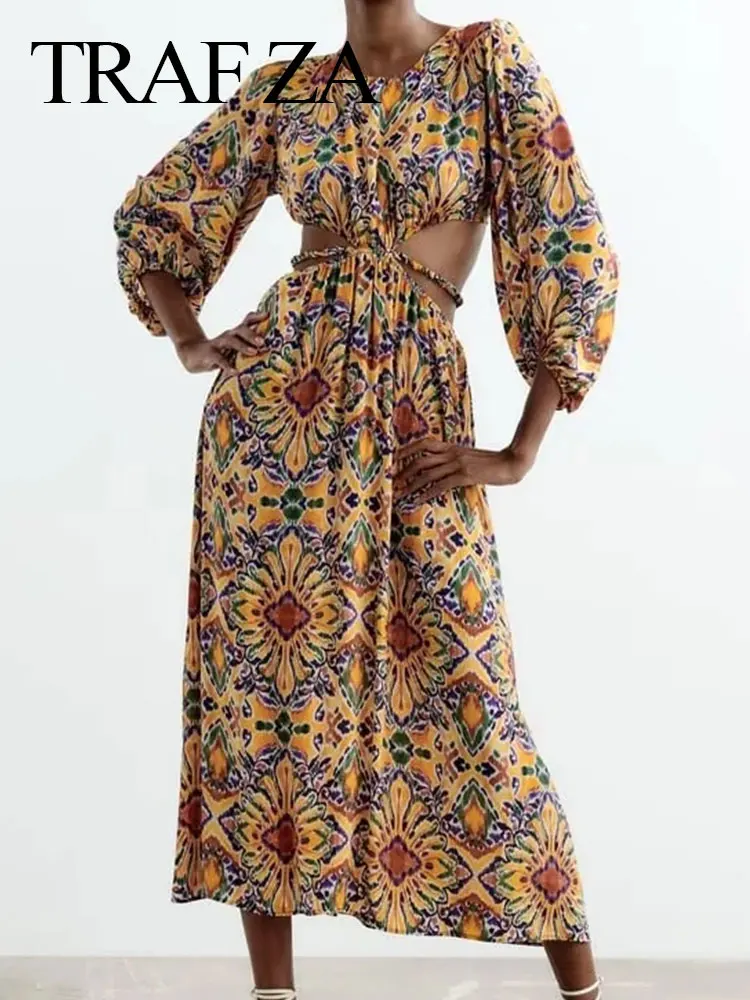 TRAF ZA Women Print Flower Vintage Dress Pullover Puff Long Sleeves Backless Cross Elastic Lace Up Sexy Slim Fit Hollow Dress
TRAF ZA Women Print Flower Vintage Dress Pullover Puff Long Sleeves Backless Cross Elastic Lace Up Sexy Slim Fit Hollow Dress