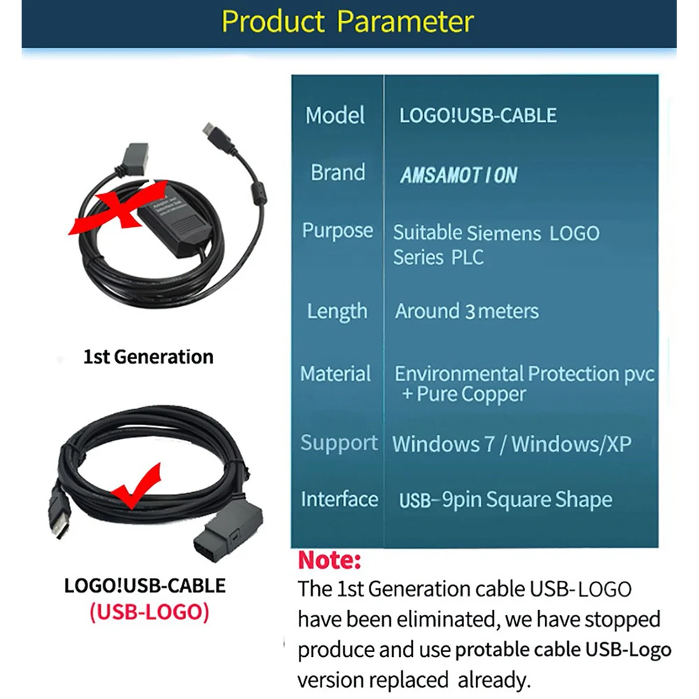 Hot New Best PLC Cable Adpater Reliable Replacement Spare Parts Programming USB LOGO 3 Meter 6ED1057-1AA01-0BA0
Hot New Best PLC Cable Adpater Reliable Replacement Spare Parts Programming USB LOGO 3 Meter 6ED1057-1AA01-0BA0