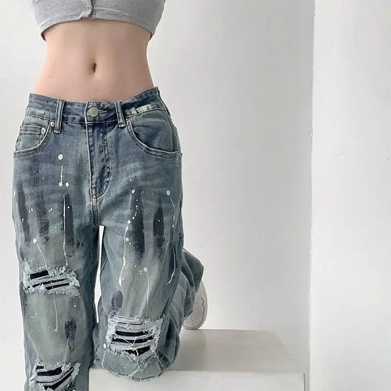 Women Loose Vintage Female Pants Fashion Femme Harajuku Baggy Jeans Female Pants Casual Ink splashing hole Pants Summer Jeans
Women Loose Vintage Female Pants Fashion Femme Harajuku Baggy Jeans Female Pants Casual Ink splashing hole Pants Summer Jeans