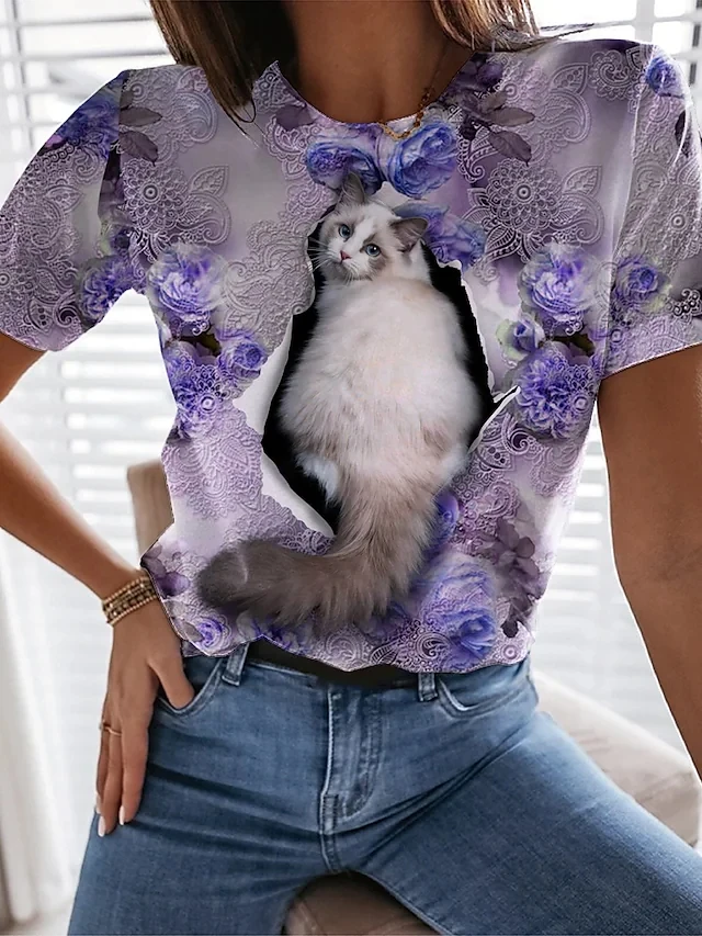 Summer New Street Casual Short-sleeved Cute Cat Print Fashion Women Round Neck Slim Comfortable T-shirt XS-8XL
Summer New Street Casual Short-sleeved Cute Cat Print Fashion Women Round Neck Slim Comfortable T-shirt XS-8XL
