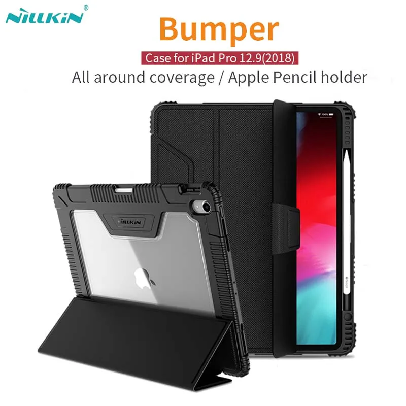 Nillkin Shockproof Magnetic Protective Cover for iPad Pro 12.9" 2018 High Quality Leather Smart Flip Cover with Pencil Holder
Nillkin Shockproof Magnetic Protective Cover for iPad Pro 12.9" 2018 High Quality Leather Smart Flip Cover with Pencil Holder