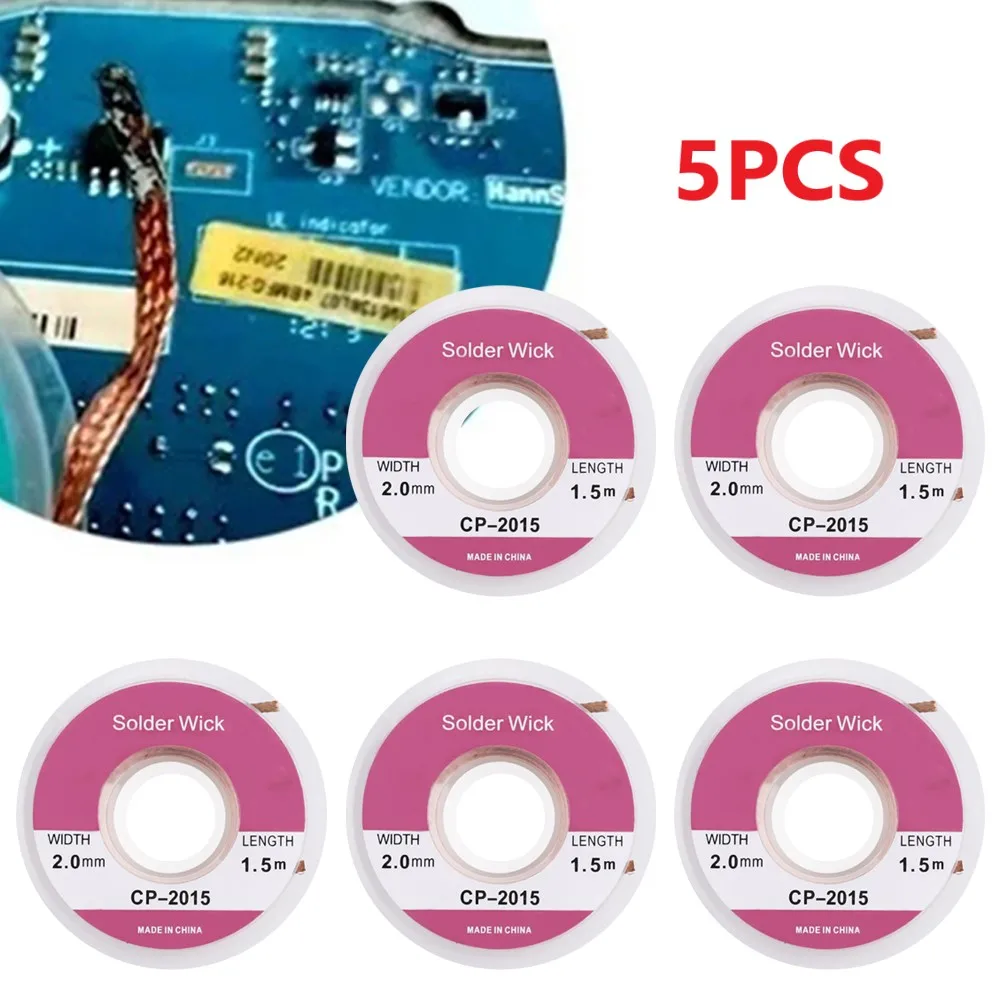 5Pcs Soldering Line CP-2015 Soldering Wire 2.0mm 1.5M Desoldering Braid Solder Welding Sucker Remover Cable Soldering Tools
5Pcs Soldering Line CP-2015 Soldering Wire 2.0mm 1.5M Desoldering Braid Solder Welding Sucker Remover Cable Soldering Tools