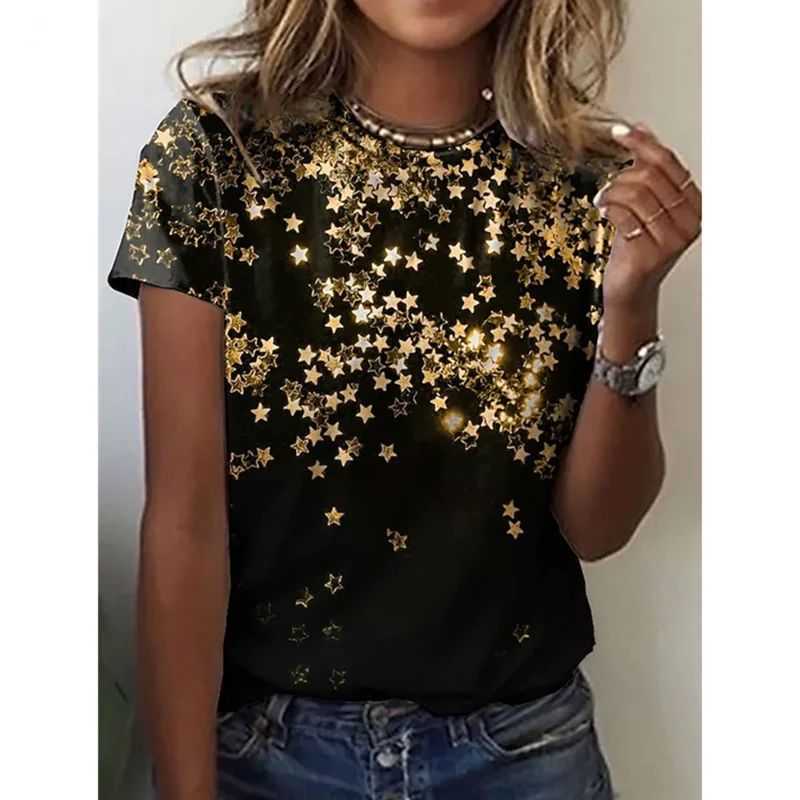 Summer Women's Fashion Casual T-shirt Harajuku Polka Dot Star Decoration 3d Print Tshirt Female Round Neck Clothing
Summer Women's Fashion Casual T-shirt Harajuku Polka Dot Star Decoration 3d Print Tshirt Female Round Neck Clothing