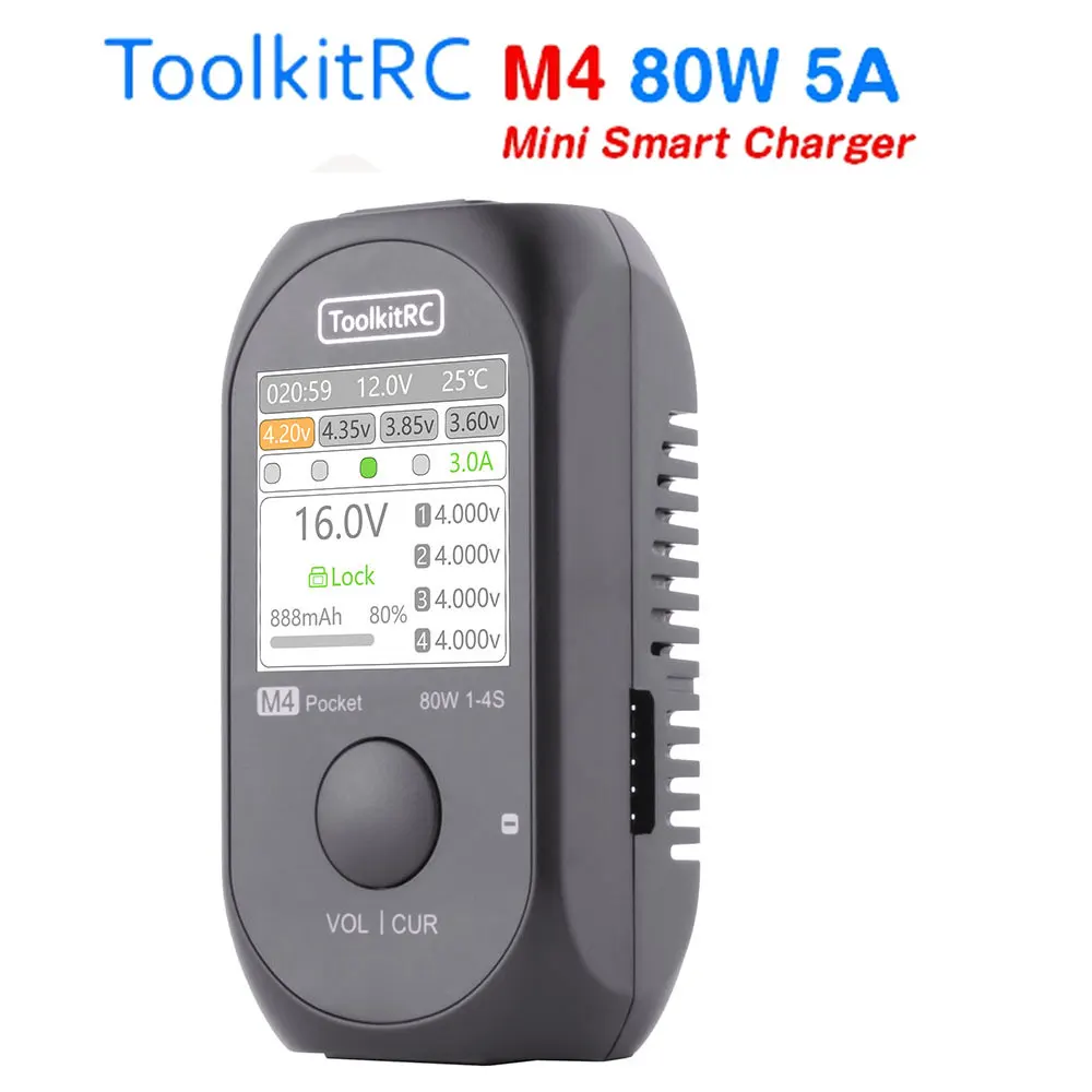 Компактное зарядное устройство ToolkitRC M4, 80 Вт, 5 А, быстрая зарядка, встроенный выход XT30 XT60 для 1-4S Lipo LiHv LiFe Battery
Компактное зарядное устройство ToolkitRC M4, 80 Вт, 5 А, быстрая зарядка, встроенный выход XT30 XT60 для 1-4S Lipo LiHv LiFe Battery