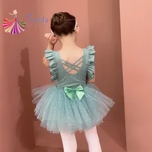Artistic Skating Child Dresses Flutter Short Sleeve Girl Ballet Leotard Korea Princess Tutu Skirt Bow Knot Jersey Ballerina New