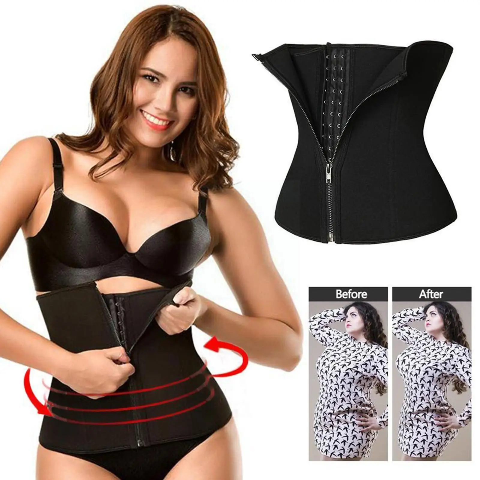 

Women Single-breasted Shapewear With Zipper Body Sliming Strap Modeling Corrective Belly Postpartum Tummy Girdle Sheath C0G1