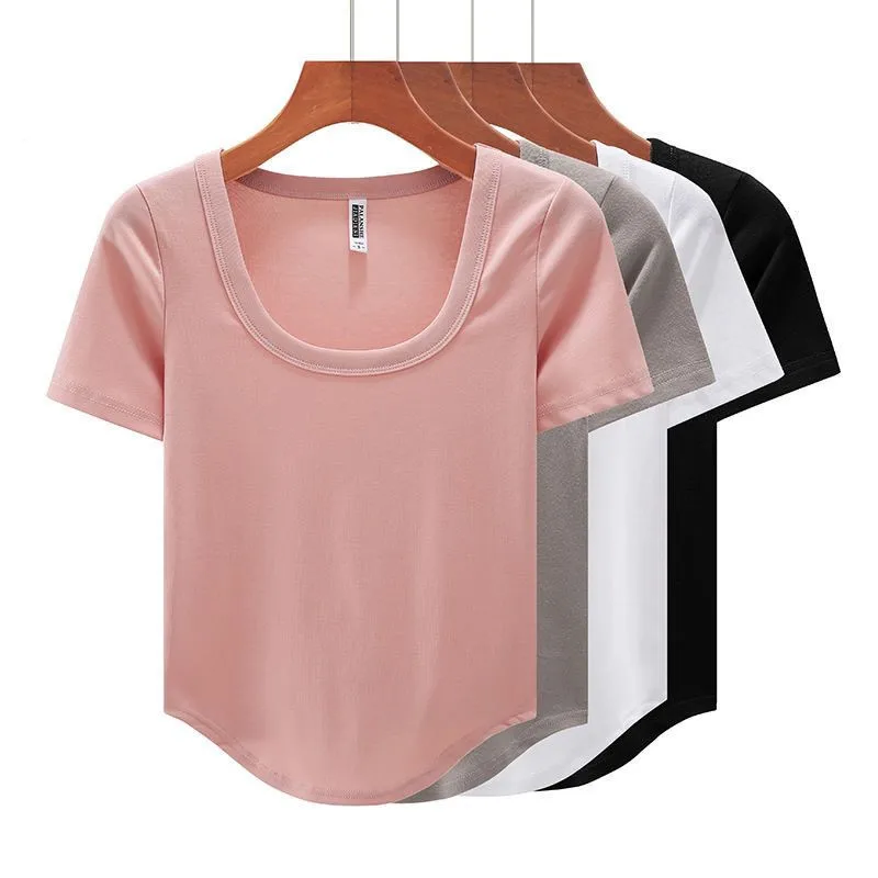 Basic T Shirt for Women Retro Arc Hem Short Sleeve Tshirt Square Collar Tight Elastic Tees Top Woman Clothing Summer T-Shirt
Basic T Shirt for Women Retro Arc Hem Short Sleeve Tshirt Square Collar Tight Elastic Tees Top Woman Clothing Summer T-Shirt