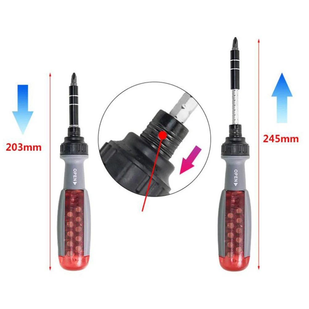 11 In 1 Ratchet Screwdriver Telescopic Tool Universal 1/4" ABS Handle Adjustment Forward And Reverse Multi Bits Driver
11 In 1 Ratchet Screwdriver Telescopic Tool Universal 1/4" ABS Handle Adjustment Forward And Reverse Multi Bits Driver