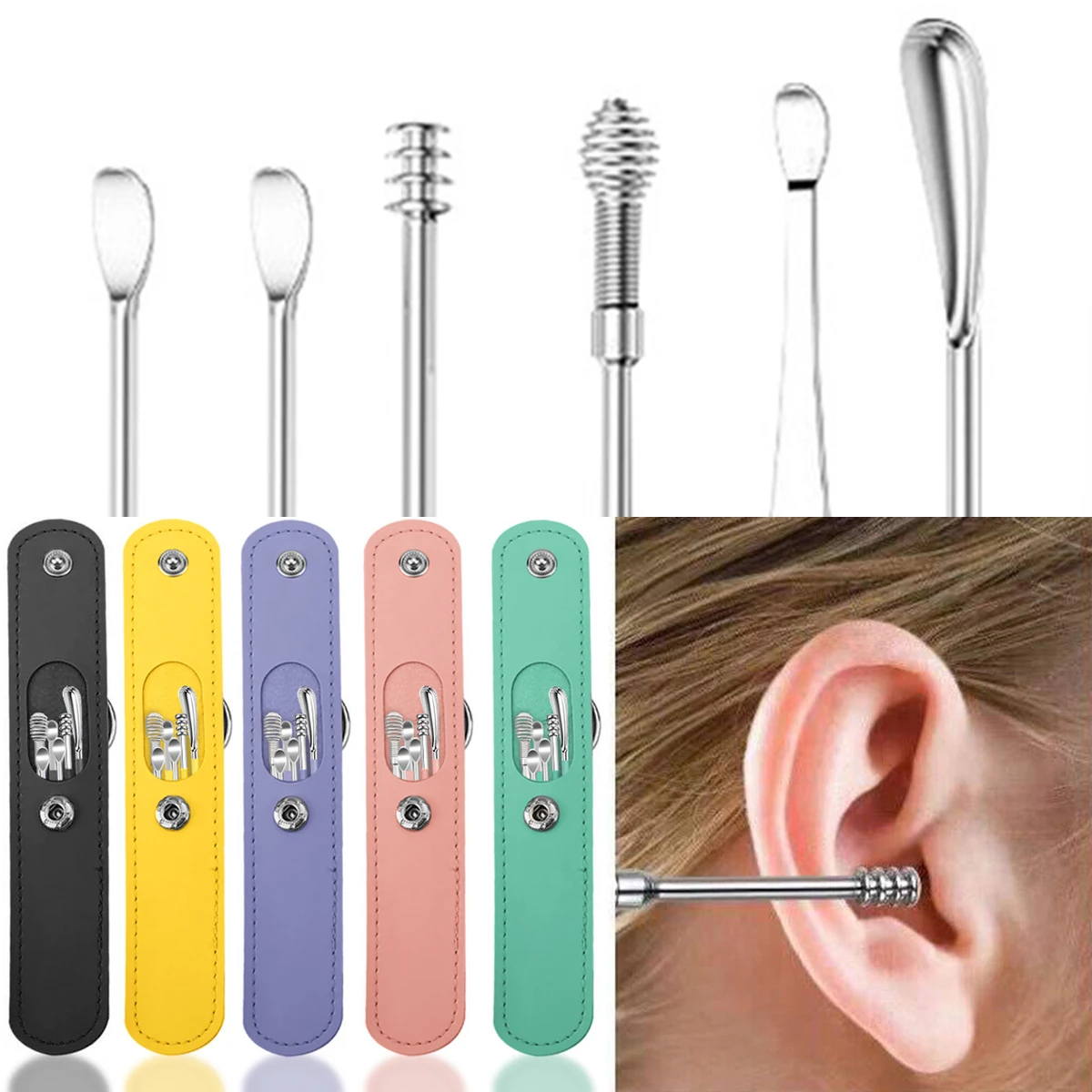 Set of 6 Ear Cleaners Spiral Leather Wrap Ear Scoop Stainless Steel Ear Stick Ear Wax Remover Tweezers Spoon Ear Stick
Set of 6 Ear Cleaners Spiral Leather Wrap Ear Scoop Stainless Steel Ear Stick Ear Wax Remover Tweezers Spoon Ear Stick