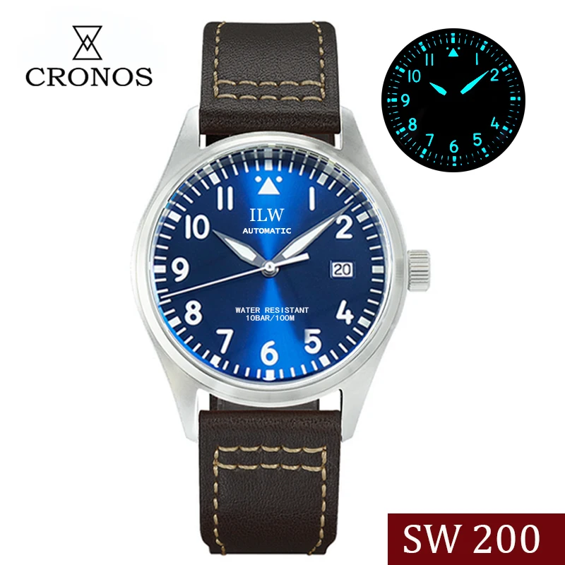Cronos Pilot Mechanical Men Watch 39mm Stainless steel Simple Style Vintage Leather Strap 100m Waterproof BGW-9 Blue Luminous
Cronos Pilot Mechanical Men Watch 39mm Stainless steel Simple Style Vintage Leather Strap 100m Waterproof BGW-9 Blue Luminous