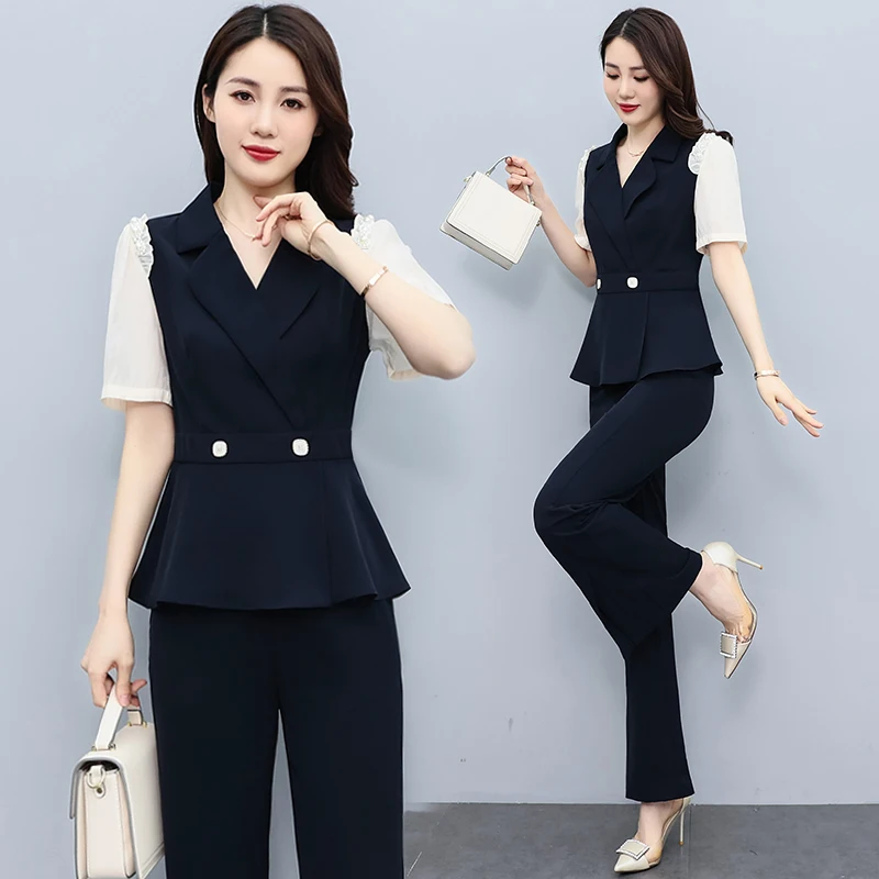 Fashion Plus Size Professional Suit Ladies Wide Leg Pants Women Clothing 2 Pieces Set Navy Blue Clothing
Fashion Plus Size Professional Suit Ladies Wide Leg Pants Women Clothing 2 Pieces Set Navy Blue Clothing