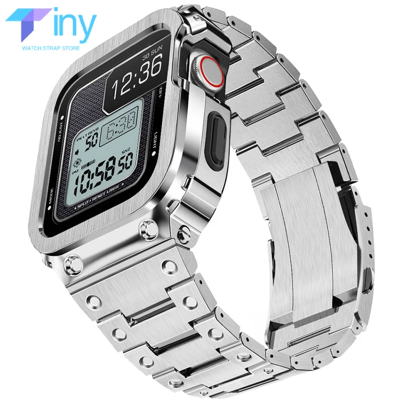 Stainless Steel Strap+Case for Apple Watch 8 7 Band 45mm Luxury Metal Bezel Cover Fashion Refit Iwatch Series 6 SE 5 4 44mm
Stainless Steel Strap+Case for Apple Watch 8 7 Band 45mm Luxury Metal Bezel Cover Fashion Refit Iwatch Series 6 SE 5 4 44mm