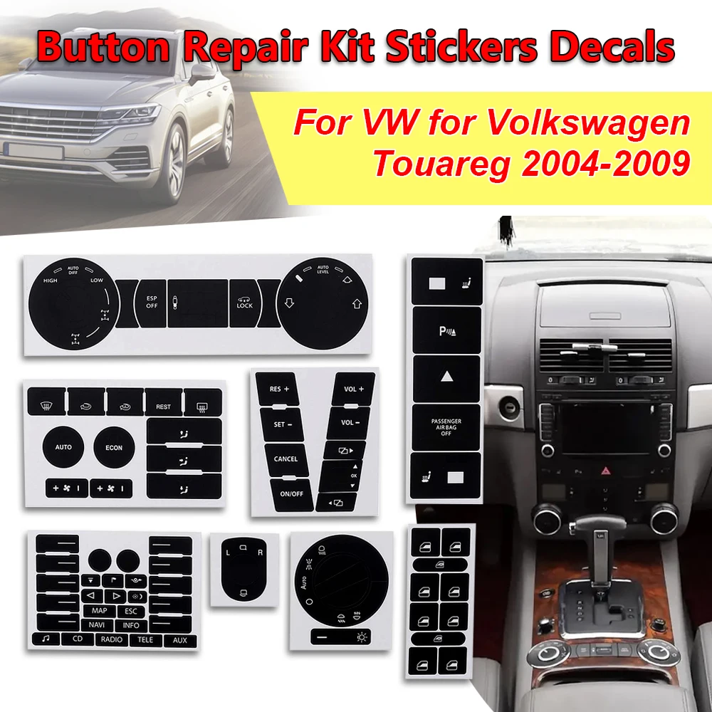 8PCS Car Matte Black Headlight Climate Switch Worn Button Repair Kit Stickers Decals For VW For Volkswagen Touareg 2004 -2009
8PCS Car Matte Black Headlight Climate Switch Worn Button Repair Kit Stickers Decals For VW For Volkswagen Touareg 2004 -2009