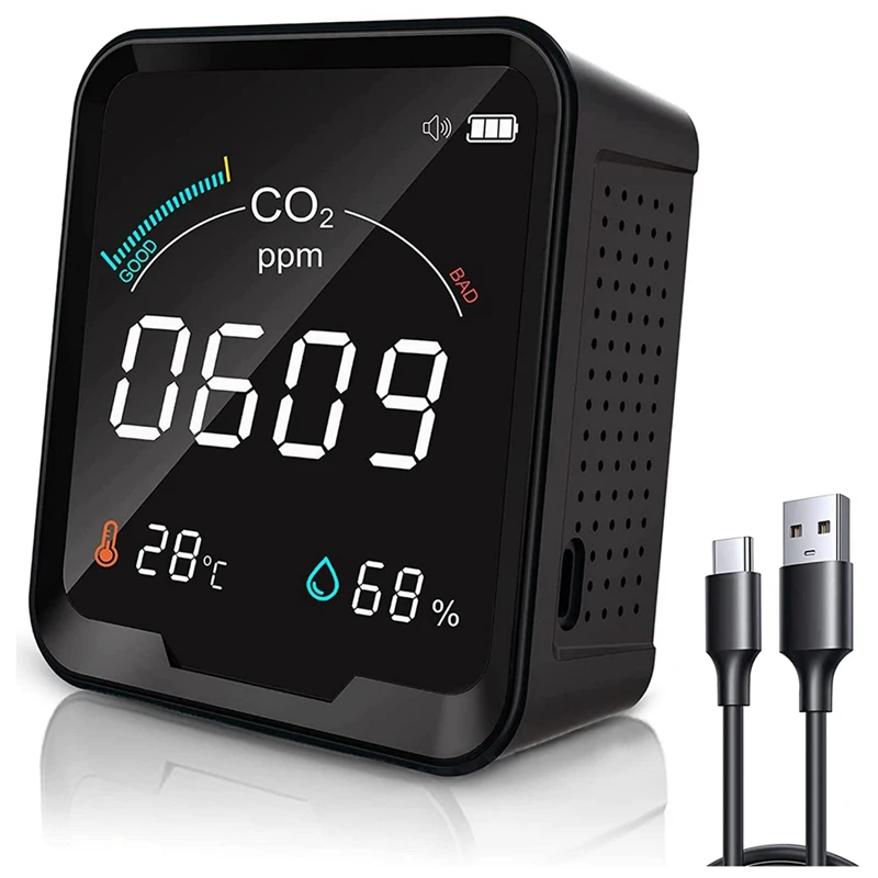 Indoor Air Quality Monitor, CO2 Detector, Tester For CO2, Temperature And Relative Humidity, Indoor CO2 Meter With Alarm
Indoor Air Quality Monitor, CO2 Detector, Tester For CO2, Temperature And Relative Humidity, Indoor CO2 Meter With Alarm