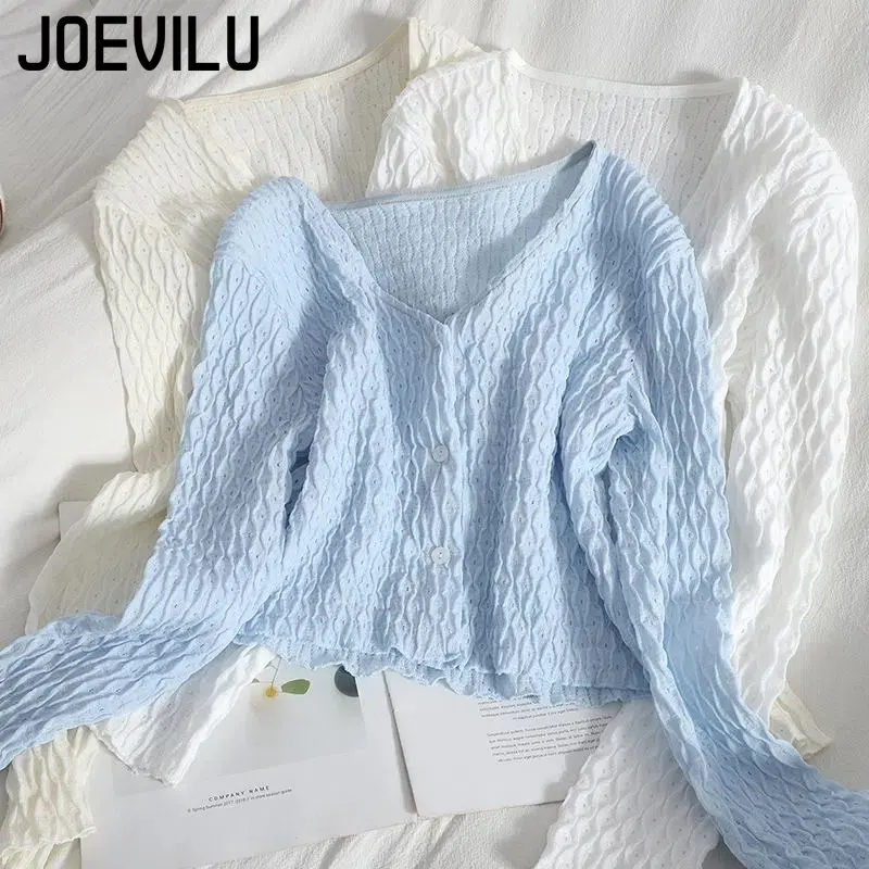 Короткий кардиган JOEVILU с вырезами, тонкие топы с V-образным вырезом и волнистыми краями, женские подходящие модели, новая Корейская Повседне...
Короткий кардиган JOEVILU с вырезами, тонкие топы с V-образным вырезом и волнистыми краями, женские подходящие модели, новая Корейская Повседне...