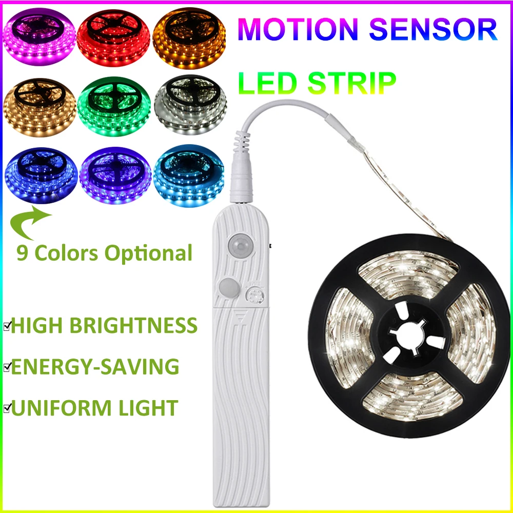 

PIR Motion Sensor LED Strip Light USB/Battery Powered SMD 2835 60LEDs/m Lamp LED Tape for Kitchen Cabinet Stair Bedroom Lighting