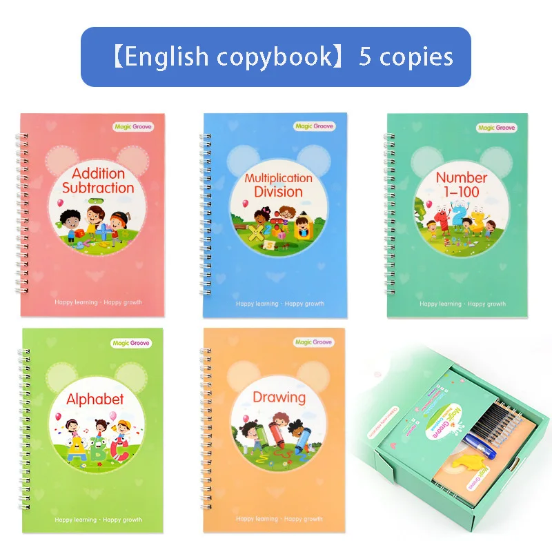 The New Version of 5 Full English Children's Groove Practice Copybook Learning Calligraphy Can Be Reused Magic Copybook Gift Box
The New Version of 5 Full English Children's Groove Practice Copybook Learning Calligraphy Can Be Reused Magic Copybook Gift Box