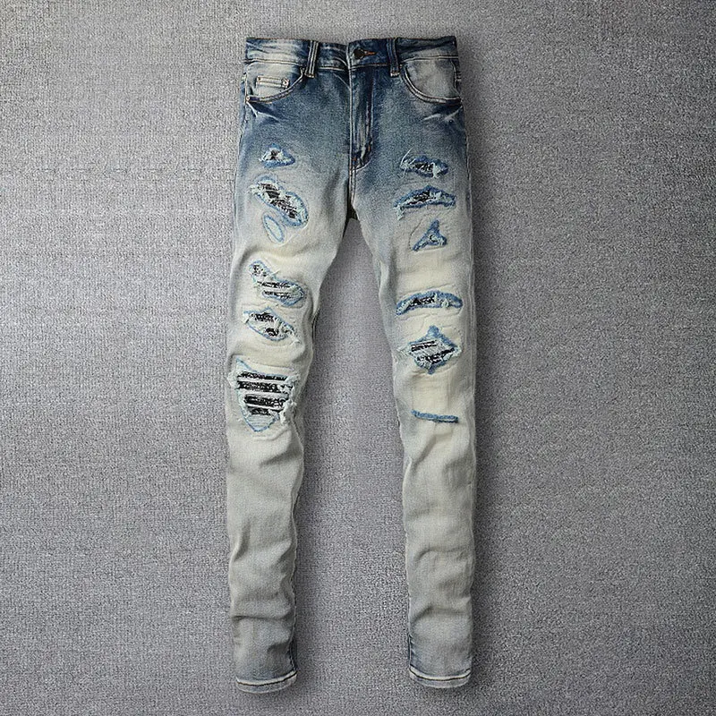Street Retro Ripped Stitching Jeans Men Motorcycle Pants Men's Punk Jeans Light Blue Hip Hop Ripped Designer Jeans Men's Pant
Street Retro Ripped Stitching Jeans Men Motorcycle Pants Men's Punk Jeans Light Blue Hip Hop Ripped Designer Jeans Men's Pant