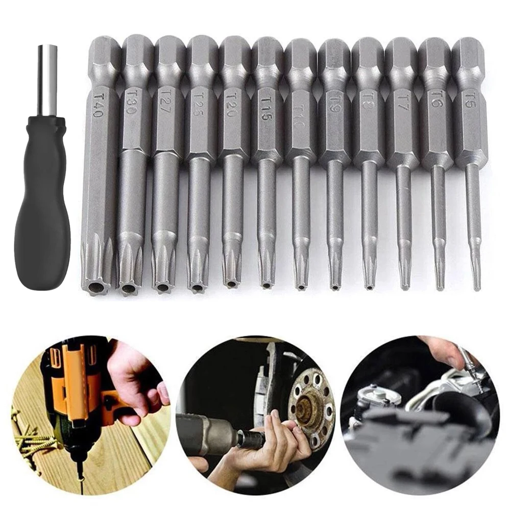 50mm T5-T40 Torx Screwdriver Bit Set 6.35mm Hex Shank Bits With Handle Alloy Steel Magnetic Screw Driver Bit Hand Tools
50mm T5-T40 Torx Screwdriver Bit Set 6.35mm Hex Shank Bits With Handle Alloy Steel Magnetic Screw Driver Bit Hand Tools