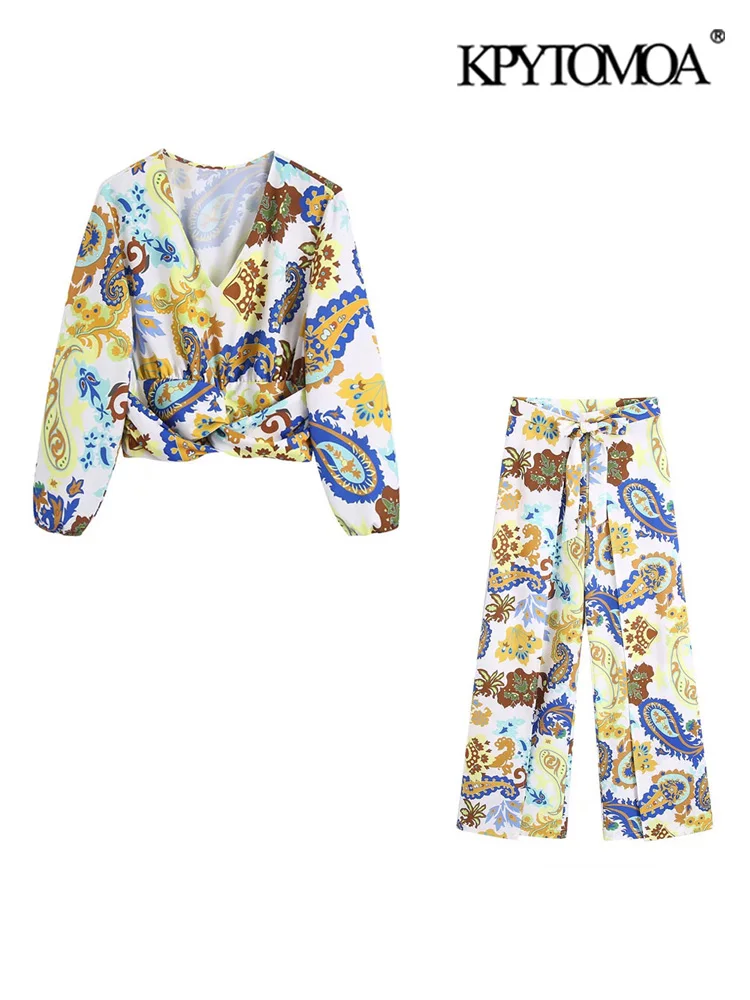 KPYTOMOA Women Fashion Front Knotted Floral Print Cropped Blouses And High Waist Wrap Wide Leg Pants Female Two Piece Sets Mujer
KPYTOMOA Women Fashion Front Knotted Floral Print Cropped Blouses And High Waist Wrap Wide Leg Pants Female Two Piece Sets Mujer