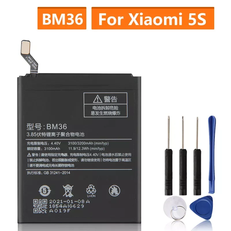 Original Replacement Battery BM36 For Mi 5S MI5S Genuine Phone Battery + Tools Rechargeable Phone Battery 3200mAh
Original Replacement Battery BM36 For Mi 5S MI5S Genuine Phone Battery + Tools Rechargeable Phone Battery 3200mAh