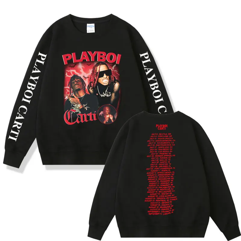 Великолепная Толстовка Playboi Carti с двусторонним принтом в стиле хип-хоп, Мужская винтажная уличная одежда Tupac 2Pac для мужчин и женщин, пуловеры большого размера
Великолепная Толстовка Playboi Carti с двусторонним принтом в стиле хип-хоп, Мужская винтажная уличная одежда Tupac 2Pac для мужчин и женщин, пуловеры большого размера