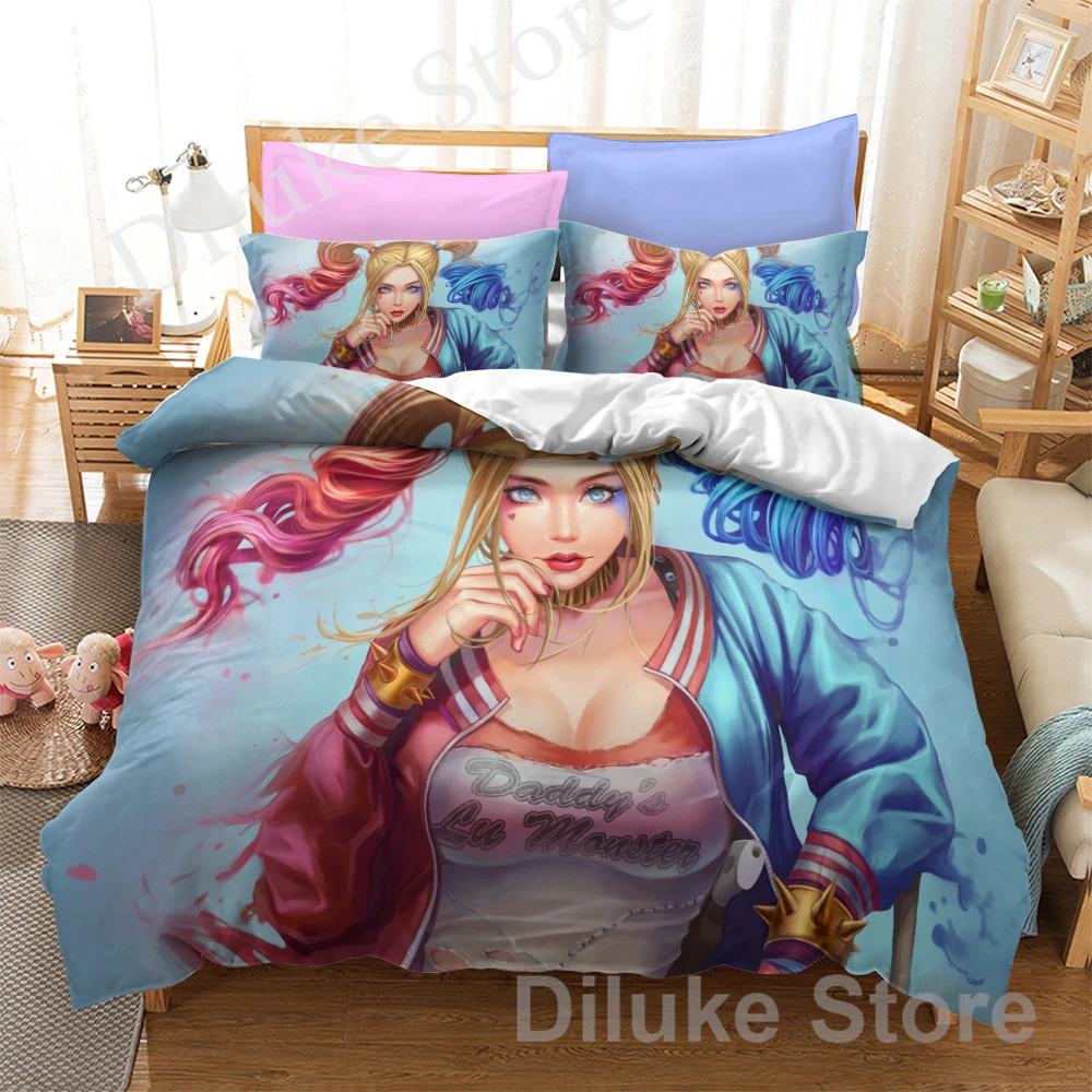 Harleen Quinzel Clown Squads Suicide 3D Printed Bedding Set Duvet Cover KING Queen Full Twin Size for Halloween Bedroom Decor
Harleen Quinzel Clown Squads Suicide 3D Printed Bedding Set Duvet Cover KING Queen Full Twin Size for Halloween Bedroom Decor