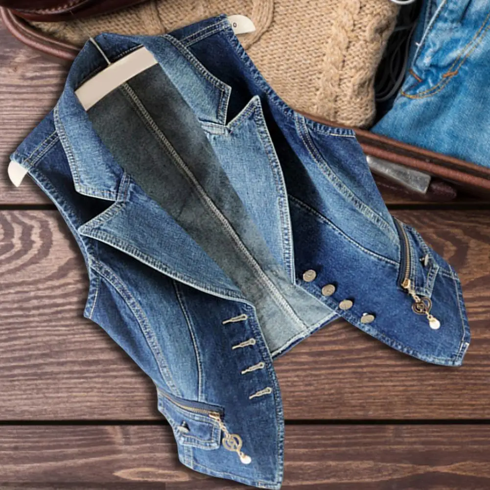 Blazer Lapel Single-breasted Solid Color Women Waistcoat Loose Zipper Flap Pockets Short Denim Vest Coat Streetwear
Blazer Lapel Single-breasted Solid Color Women Waistcoat Loose Zipper Flap Pockets Short Denim Vest Coat Streetwear