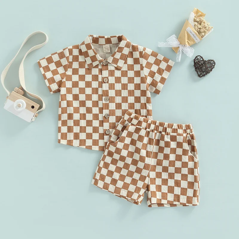 Fashion Summer Kids Boys Clothes Sets Plaid Print Turn-down Collar Short Sleeve T-shirts+pocket Shorts Child Beach Outfits
Fashion Summer Kids Boys Clothes Sets Plaid Print Turn-down Collar Short Sleeve T-shirts+pocket Shorts Child Beach Outfits