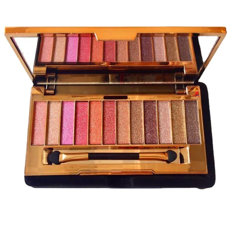 

12 Colors High Pigment Eyeshadow Palette Highly Pigmented No Flying Powder Blush Palette Built-in Mirror Elegant Silver Box